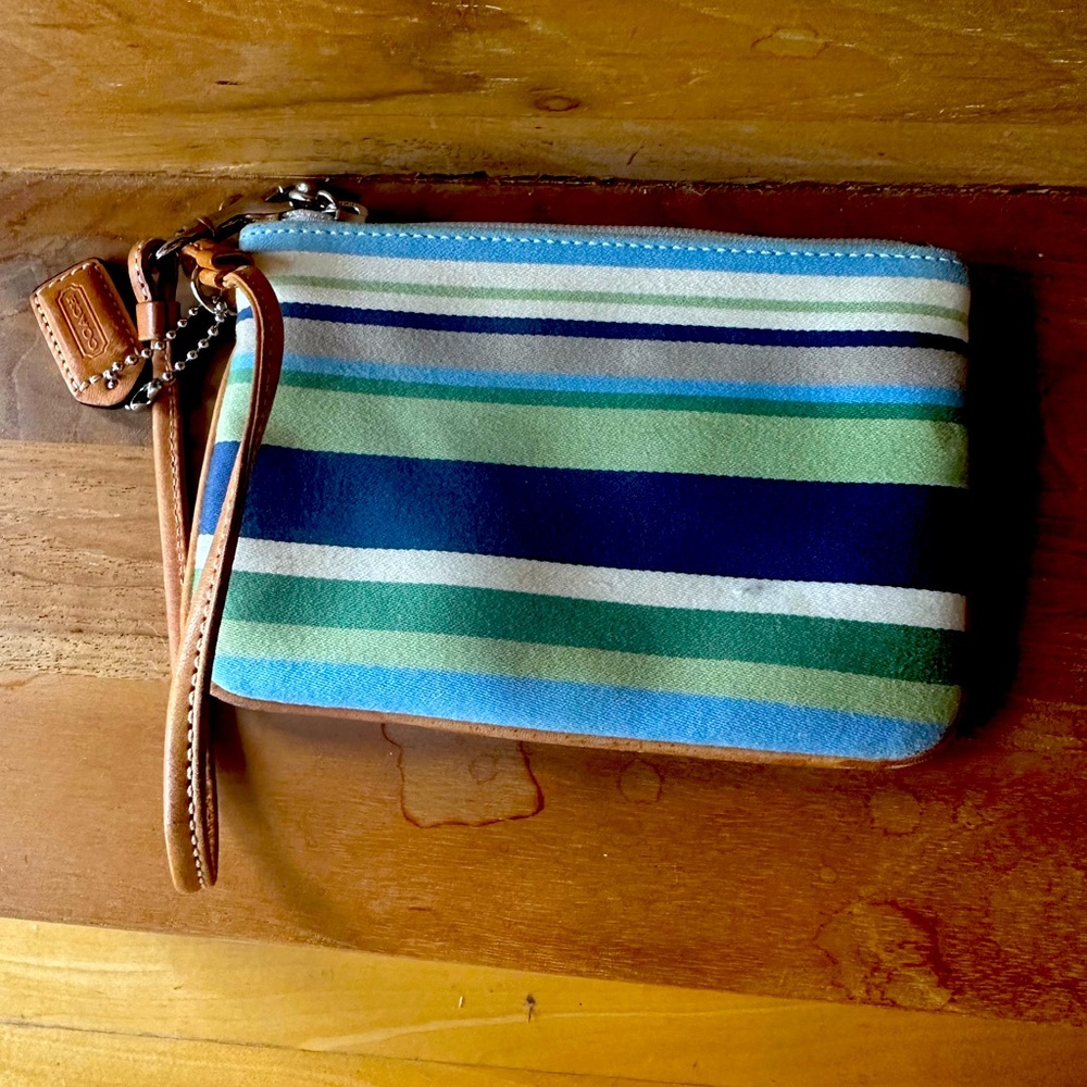 Coach blue, green multicolored mini wristlet